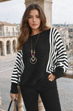 Striped Batwing Long Sleeve Knitted Jumper