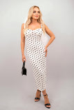 Sleeveless Polka Dot Print Bodycon Midi Dress