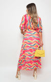 Long Sleeve Printed Maxi Dress with Belt Detail