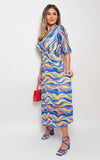 Long Sleeve Printed Maxi Dress with Belt Detail