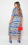 Long Sleeve Printed Maxi Dress with Belt Detail