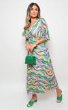 Long Sleeve Printed Maxi Dress with Belt Detail