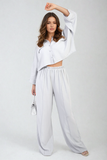 Oversized Long Sleeve Crop Top and Wide Leg Trouser Co-ord Set