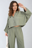 Oversized Long Sleeve Crop Top and Wide Leg Trouser Co-ord Set