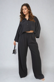 Oversized Long Sleeve Crop Top and Wide Leg Trouser Co-ord Set