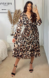 Pleated Leopard Print Maxi Dress