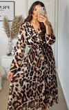 Pleated Leopard Print Maxi Dress