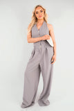 V-Neck Sleeveless Button Front Detail Jumpsuit