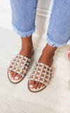 Studded Caged Open Toe Sliders