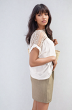 Lace Insert Round Neck Hollow Top