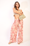 Pleated Wide Leg Floral Print Trousers