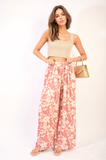 Pleated Wide Leg Floral Print Trousers