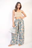 Pleated Wide Leg Floral Print Trousers