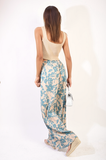 Pleated Wide Leg Floral Print Trousers