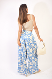 Pleated Wide Leg Floral Print Trousers