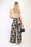 Pleated Wide Leg Floral Print Trousers