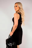 Sleeveless Square Neck Pleated Mini Dress with Gold Button Detail
