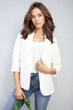 Ruched Sleeve Open Front Blazer Jacket with Front Pockets