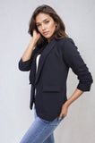 Ruched Sleeve Open Front Blazer Jacket with Front Pockets