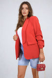 Ruched Sleeve Open Front Blazer Jacket with Front Pockets