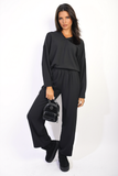 V-neck Long Sleeve Top and Wide Leg Pants Co-ord Set