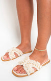 Pearl Decor Fringe Trim Flat Sandals