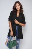 Open Front Roll Up Sleeve Cardigan