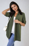 Open Front Roll Up Sleeve Cardigan