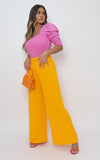 Elastic High Waist Wide Leg Trousers