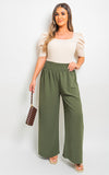 Elastic High Waist Wide Leg Trousers