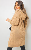 Chunky Cable Knitted Oversized Longline Hooded Cardigan